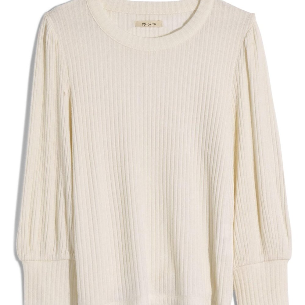 Madewell Brushed Rib Pleat-Sleeve Top
